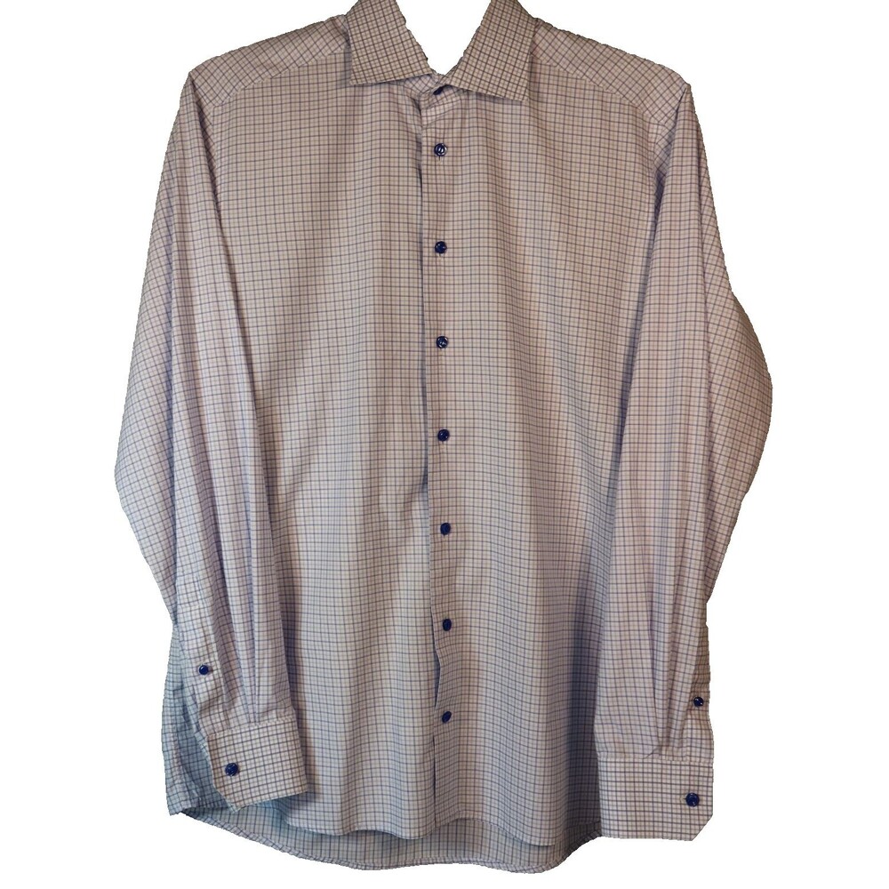 Eton Contemporary Dress Shirt Mens Size Large White/Blue Plaid Button Up - Picture 5 of 11